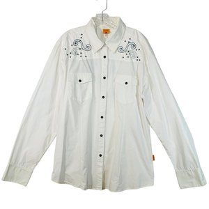 SOS Men's Embroidered Western Shirt Pearl Snap Size XL White Paisley Festival